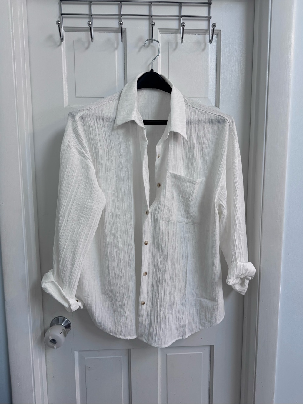 White Textured Button-Up Shirt